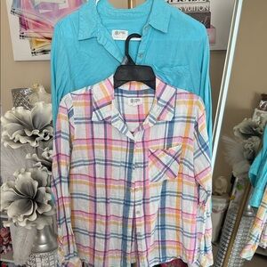 Candace Cameron Bure Pink and Blue Plaid Blouse